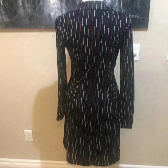 Vintage Express Black Red White Dot & Dash Design Faux Wrap Midi Dress-Size 5/6 - Picture 2 of 10